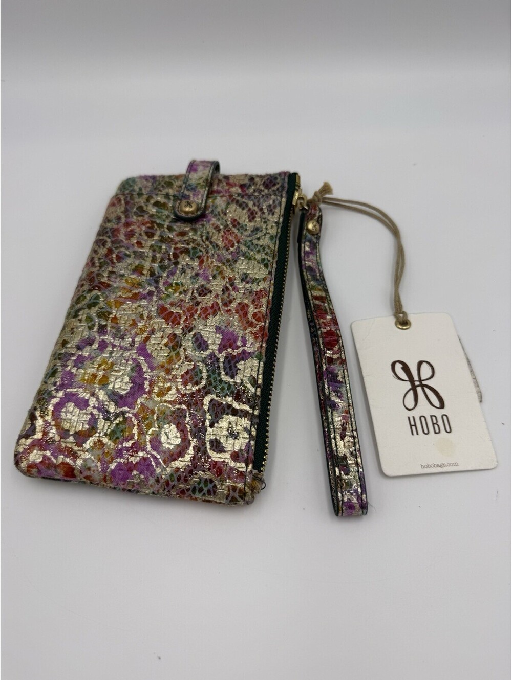 HOBO Zip Around Rainbow Metallic Wristlet Wallet King Cheetah Floral Leather NWT